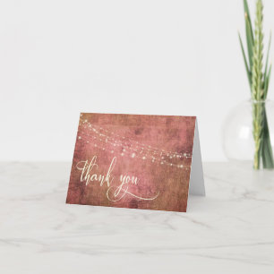 Vintage Rustic Pink & Burlap w Lights 3b Thank You Card