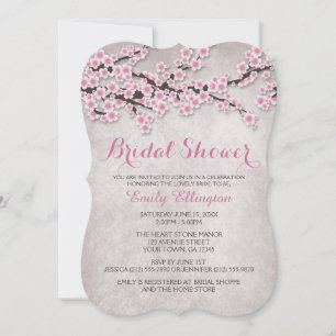 Vintage Rustic Pink Cherry Blossom Bridal Shower Invitation