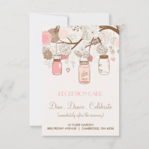 Vintage Rustic Pink Mason Jars Reception Card