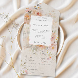 Vintage Rustic Pink &Sage Floral Frame Pink Dinner All In One Invitation