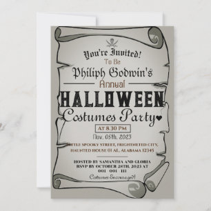 Vintage rustic Pirates Halloween Costume Party Invitation