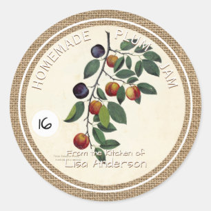 Vintage Rustic Plum Jam custom round Sticker Label