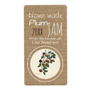 Vintage Rustic Plum Jam personalized Label