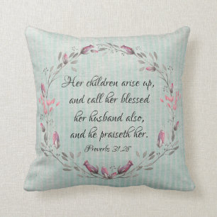 Vintage Rustic Proverbs 31.28 KJV Bible Verse Cushion