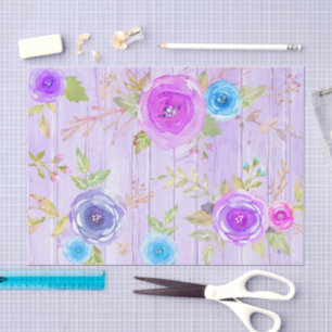 Vintage rustic purple pink floral watercolor wood tissue paper