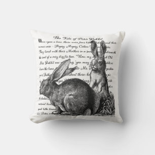 Vintage Rustic Rabbit Black & White Toss Pillow