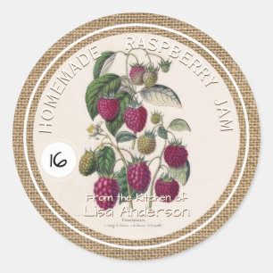 Vintage Rustic Raspberry Jam custom Sticker Label