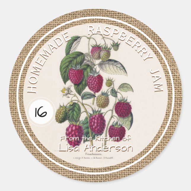 Vintage Rustic Raspberry Jam custom Sticker Label (Front)