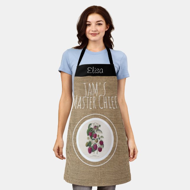 Vintage Rustic Raspberry Jam personalised Apron (Worn)