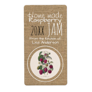 Vintage Rustic Raspberry Jam personalised Label