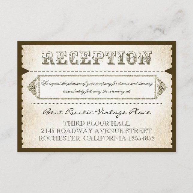 vintage rustic reception cards - tickets (Front)