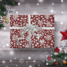 Vintage Rustic Red and white snowflakes Christmas 