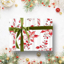 Vintage Rustic Red Floral Botanical Christmas 