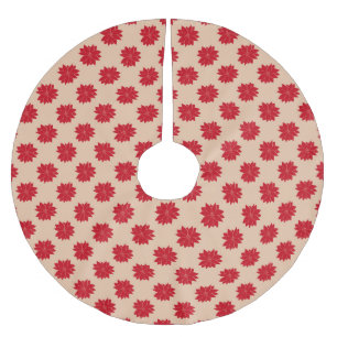 Vintage rustic red tan poinsettias floral pattern brushed polyester tree skirt