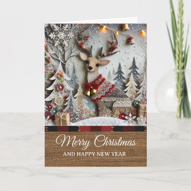 Vintage Rustic Reindeer Merry Christmas  Card (Front)