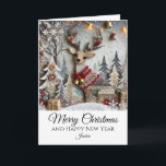 Vintage Rustic Reindeer Merry Christmas Name  Card<br><div class="desc">Send holiday greetings with a touch of rustic charm using this vintage reindeer Merry Christmas card! Fully customisable with any name,  it features a classic reindeer design and warm,  nostalgic colours. Perfect for family,  friends,  or anyone who loves a cosy,  traditional holiday aesthetic.</div>