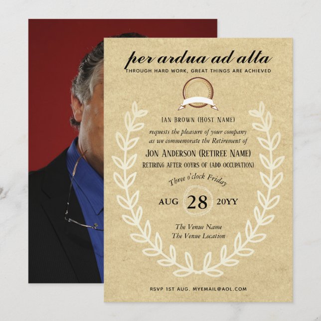Vintage Rustic Retirement PHOTO Occupation Themed Invitation (Front/Back)
