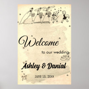 Vintage Rustic Retro Bride bridesmaids Old Wedding Poster