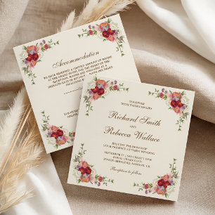 Vintage Rustic Romantic Floral All in One Wedding Invitation