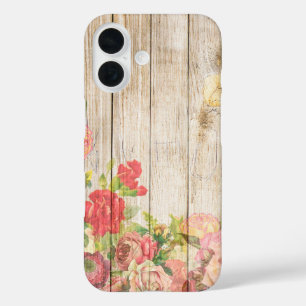 Vintage Rustic Romantic Roses Wood iPhone 16 Case
