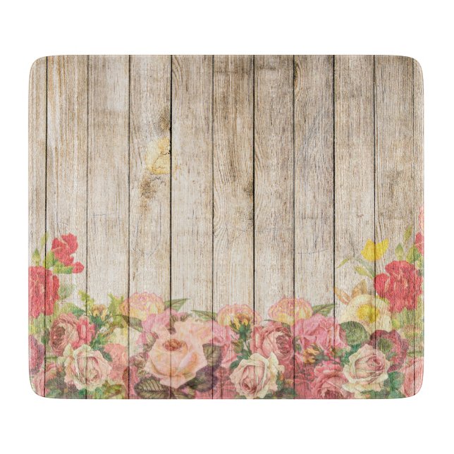 Vintage Rustic Romantic Roses Wood Cutting Board (Front)