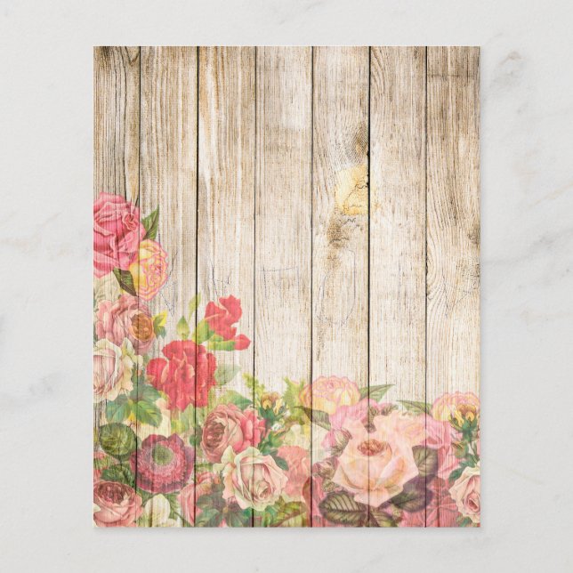 Vintage Rustic Romantic Roses Wood Flyer (Back)