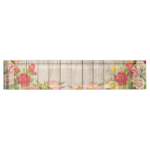 Vintage Rustic Romantic Roses Wood Nameplate
