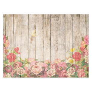Vintage Rustic Romantic Roses Wood Tablecloth
