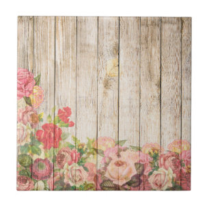 Vintage Rustic Romantic Roses Wood Tile