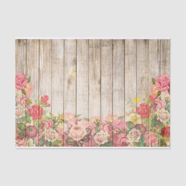 Vintage Rustic Romantic Roses Wood Tissue Paper (Front)