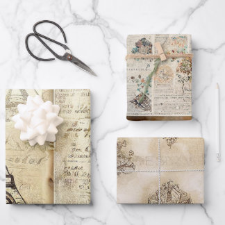  Vintage Rustic RomanticParis Wrapping Paper Sheet