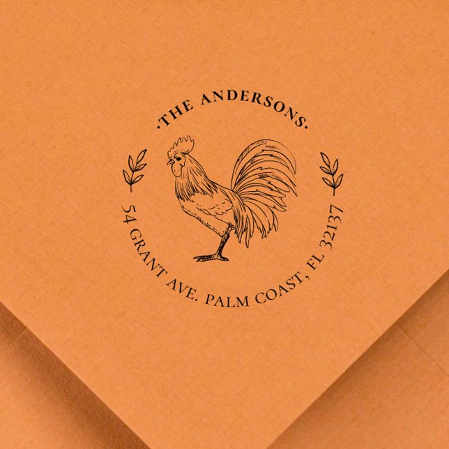Vintage & Rustic Rooster Custom Name & Address Rubber Stamp (Creator Uploaded)