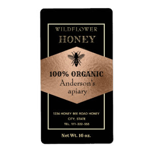 Vintage rustic rose gold logo queen bee honey jar