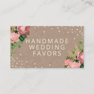 Vintage Rustic Rose Kraft Handmade Wedding Favors Business Card
