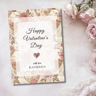 Vintage Rustic Roses Heart Happy Valentines Day Holiday Card