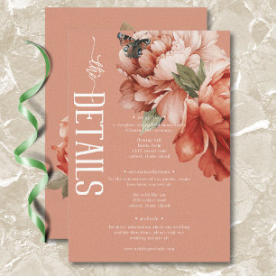 Vintage Rustic Rust & Peach Peonies Details Enclosure Card