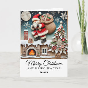 Vintage Rustic Santa Chimney Christmas  Card