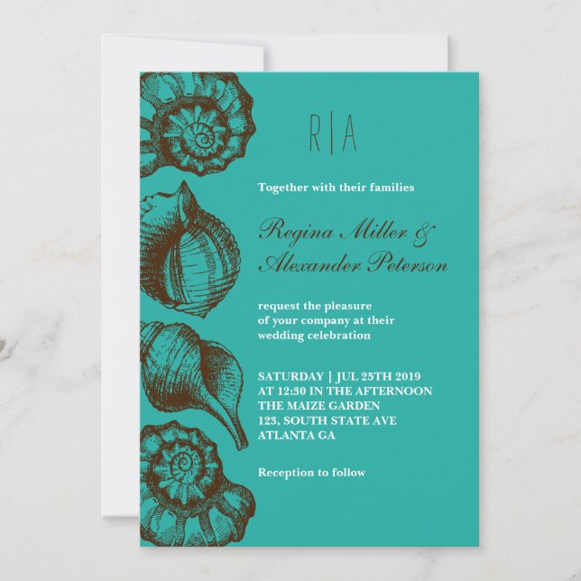 Vintage Rustic Seashell Beach Wedding Invitation (Front)