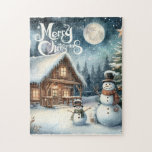 Vintage/Rustic/Snowman/Christmas Jigsaw Puzzle<br><div class="desc">artwork</div>