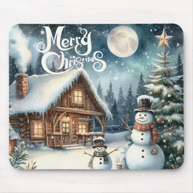 Vintage/Rustic/Snowman/Christmas Mouse Mat (Front)