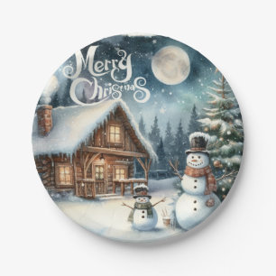 Vintage/Rustic/Snowman/Christmas Paper Plate