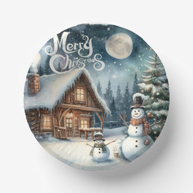 Vintage/Rustic/Snowman/Christmas Paper Plate (Front)