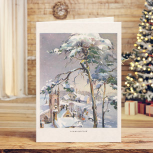 Vintage Rustic Snowy Winter Chistmas Village Holiday Card