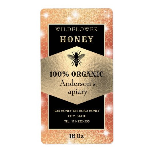 Vintage rustic sparkle gold logo bee honey jar | Zazzle.co.uk