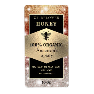 Vintage rustic sparkle gold logo bee honey jar
