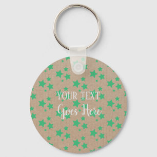 Vintage Rustic Stars Pattern Kraft Paper Green Key Ring