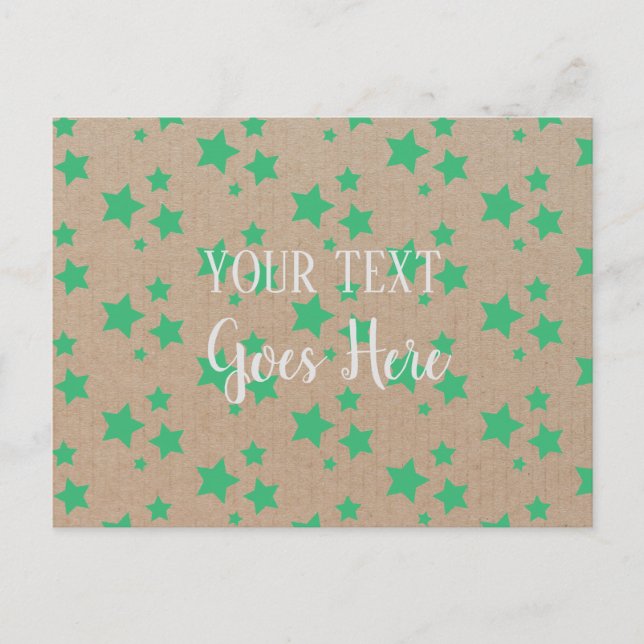 Vintage Rustic Stars Pattern Kraft Paper Green Postcard (Front)