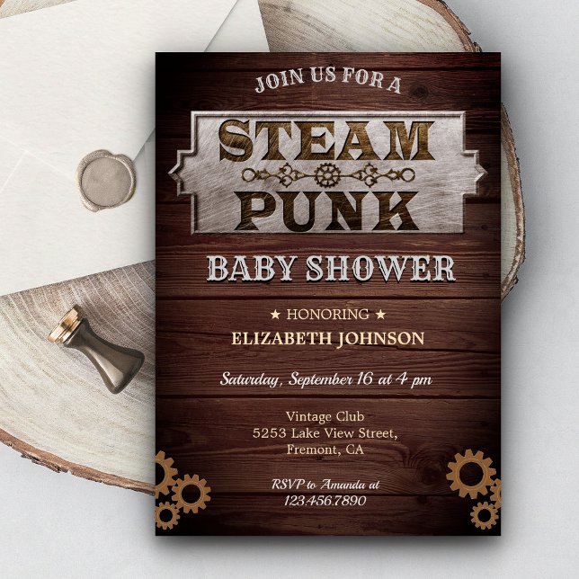 Vintage Rustic Steampunk Baby Shower Invitation (Creator Uploaded)