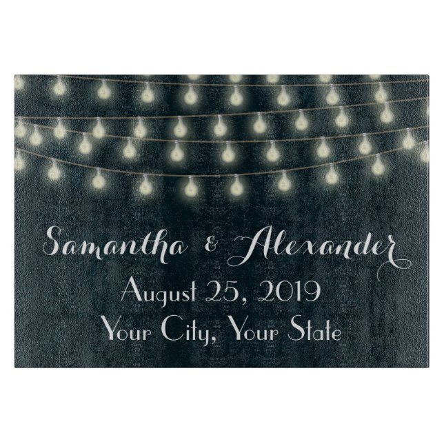 Vintage Rustic String Lights Wedding Keepsake Cutting Board (Front)