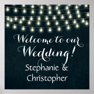 Vintage Rustic String Lights Wedding Welcome Sign